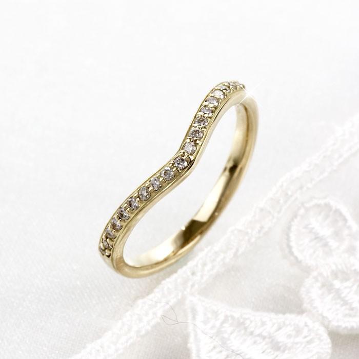 エタニティリング ダイヤモンド イエローゴールド 18k ハーフ V字 マリッジ 結婚指輪 父の日の画像