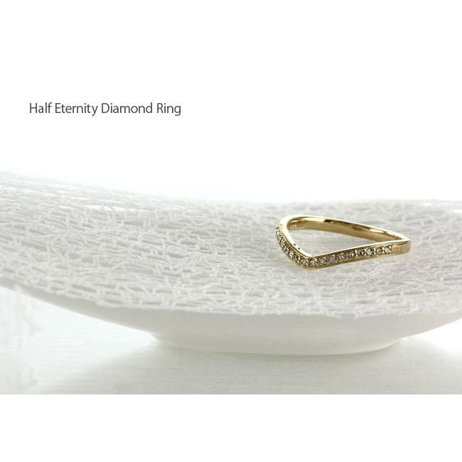エタニティリング ダイヤモンド イエローゴールド 18k ハーフ V字 マリッジ 結婚指輪 父の日の画像