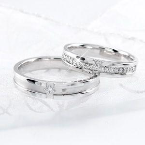 ペアリング ゴールド 18k ダイヤモンド 指輪 結婚 マリッジ クロス 十字架 k18 父の日_1