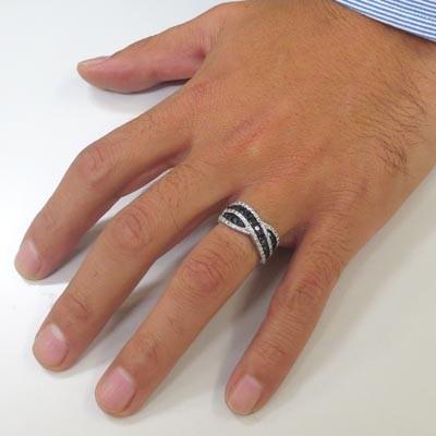 パヴェリング 指輪 ダイヤモンド メンズ ゴールド 10k ウェーブ クロス K10 父の日の画像