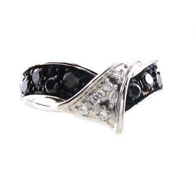 ブラックダイヤモンド リング ゴールド 18k 指輪 リボン ウェーブ k18 父の日の画像