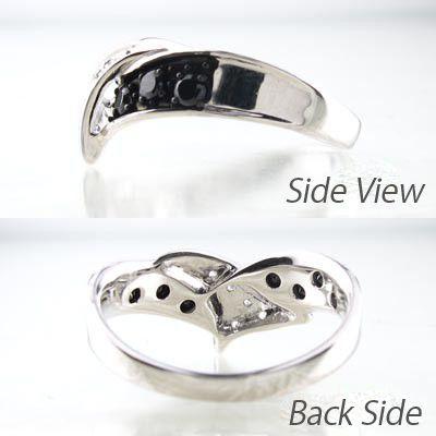 ブラックダイヤモンド リング ゴールド 18k 指輪 リボン ウェーブ k18 父の日の画像
