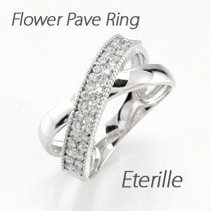 パヴェリング 指輪 レディース ダイヤモンド ミル フラワー 透かし クロス 地金 プラチナ 900 バレンタイン | 