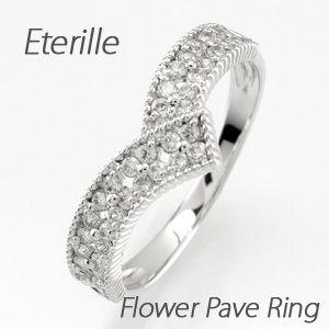 パヴェリング 指輪 レディース ダイヤモンド V字 アンティーク ミル フラワー 透かし プラチナ 900 バレンタイン | 