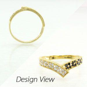 ブラックダイヤモンド リング 指輪 ゴールド 18k アンティーク ミル フラワー 透かし パヴェ ブラック 父の日の画像