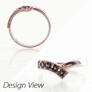 ブラックダイヤモンド リング 指輪 ゴールド 18k アンティーク ミル フラワー 透かし パヴェ ブラック 父の日の画像