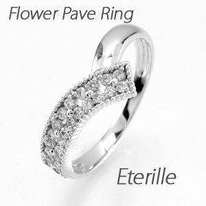 パヴェリング レディース ダイヤモンド ゴールド 18k V字 アンティーク ミル フラワー 透かし