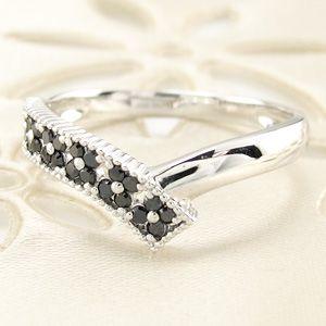 ブラックダイヤモンド リング 指輪 レディース ゴールド 18k ミル フラワー 透かし パヴェ ブラック 父の日の画像