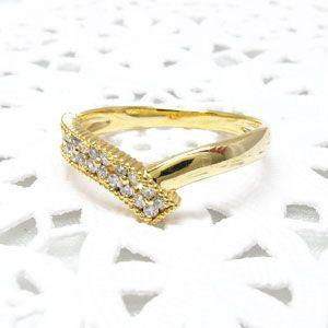 A7人気シール帳 パヴェリング レディース ダイヤモンド ゴールド 18k V字 アンティーク ミル フラワー 透かし 【9656683885】(33950円)