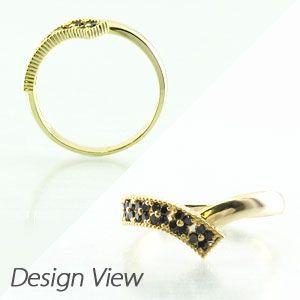 ブラックダイヤモンド リング 指輪 ゴールド 18k アンティーク ミル フラワー 透かし パヴェ ブラック 父の日の画像