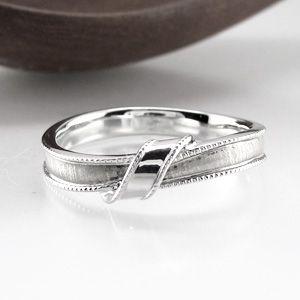 リング メンズ 指輪 マリッジ 結婚 リボン ミル ツヤ消し マット プラチナ 900 父の日の画像