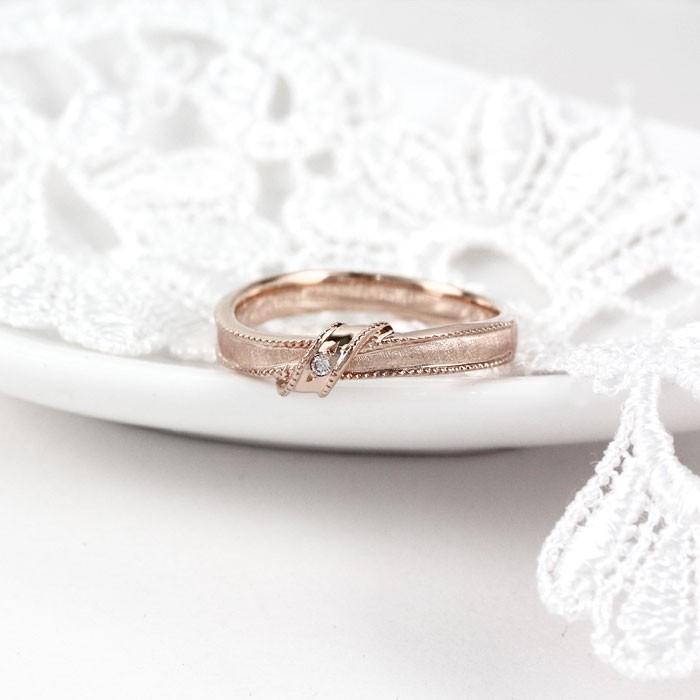 ダイヤモンド リング 指輪 ピンクゴールド 18k リボン ミル k18 マリッジ 結婚 父の日の画像