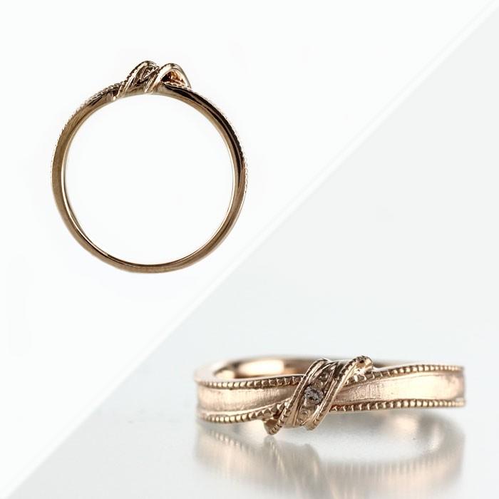 ダイヤモンド リング 指輪 ピンクゴールド 18k リボン ミル k18 マリッジ 結婚 父の日の画像