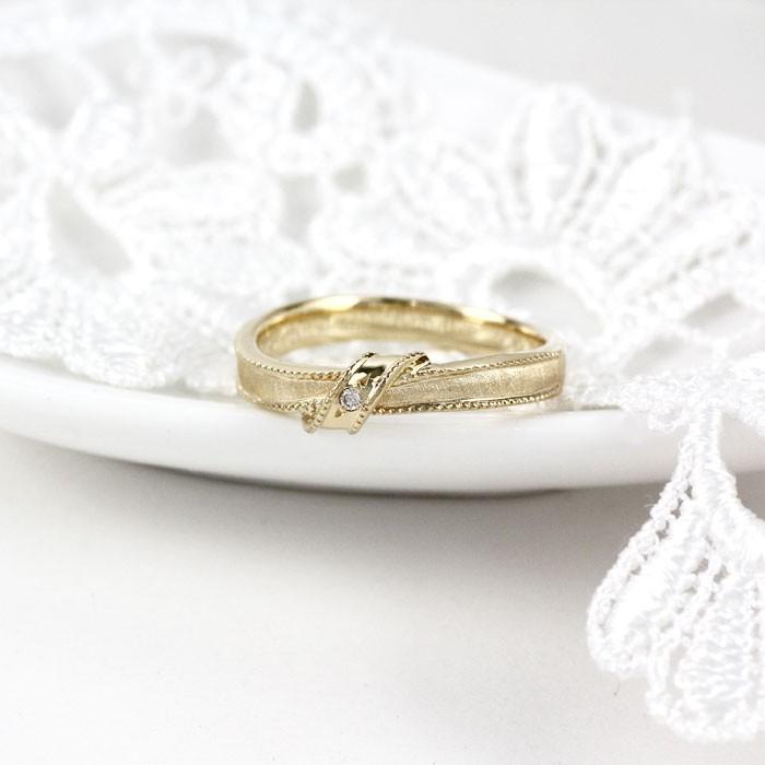 ダイヤモンド リング 指輪 イエローゴールド 18k リボン ミル k18 マリッジ 結婚 父の日の画像