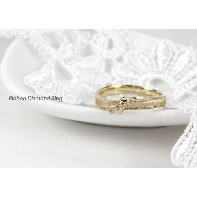 ダイヤモンド リング 指輪 イエローゴールド 18k リボン ミル k18 マリッジ 結婚 父の日の画像