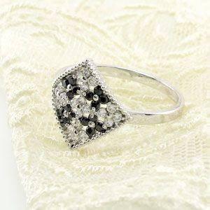 ブラックダイヤモンド リング 指輪 レディース ゴールド 18k フラワー ミル 透かし パヴェ ブラック 父の日の画像