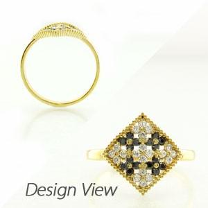 ブラックダイヤモンド リング 指輪 レディース ゴールド 18k ダイヤ パヴェ フラワー アンティーク 父の日の画像