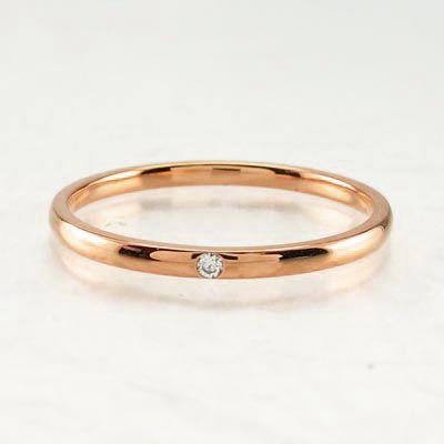 リング 指輪 レディース ダイヤモンド ゴールド 18k ストレート 甲丸 一粒 k18 PG重ねづけ 父の日の画像