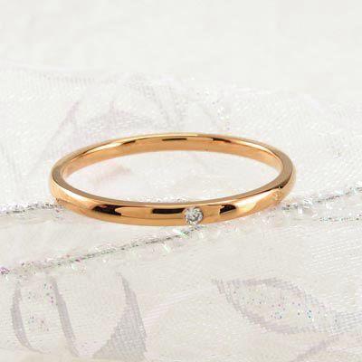 リング 指輪 レディース ダイヤモンド ゴールド 18k ストレート 甲丸 一粒 k18 PG重ねづけ 父の日の画像