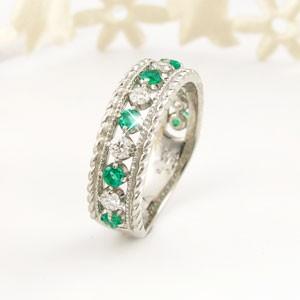 ダイヤモンド リング 指輪 ゴールド 18k ダイヤ アンティーク ミル エメラルド 誕生日 プレゼント バレンタイン |  | 01