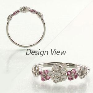 ダイヤモンド リング 指輪 ゴールド 18k ダイヤ フラワー ピンクサファイア 花 父の日の画像