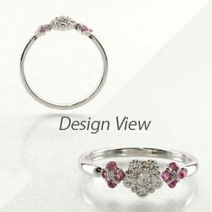 ダイヤモンド リング 指輪 ゴールド 18k ダイヤ フラワー ピンクサファイア 花 父の日の画像
