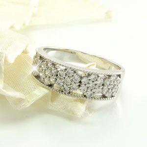 リング 指輪 レディース ダイヤモンド フラワー アンティーク ミル プラチナ 900 0.50ct バレンタイン |  | 01