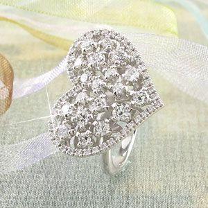 ハート リング 指輪 レディース ダイヤモンド アンティーク 透かし 重ね 2段 プラチナ 900 1.00ct バレンタイン |  | 01