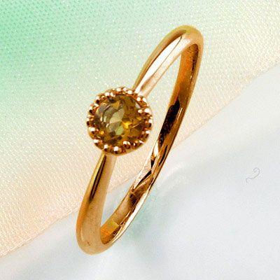 シトリン リング 指輪 11月 誕生石 一粒 カラーストーン ミル アンティーク 18金 k18 PG 父の日の画像