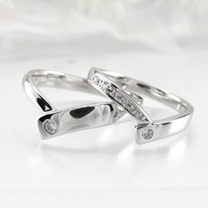 ペアリング ゴールド 10k ダイヤモンド 指輪 結婚 マリッジ リボン V字 Vライン K10 父の日の画像