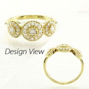 ダイヤモンド リング 指輪 ゴールド 18k アンティーク ミル サークル ラウンド18金 k18 YG 父の日の画像