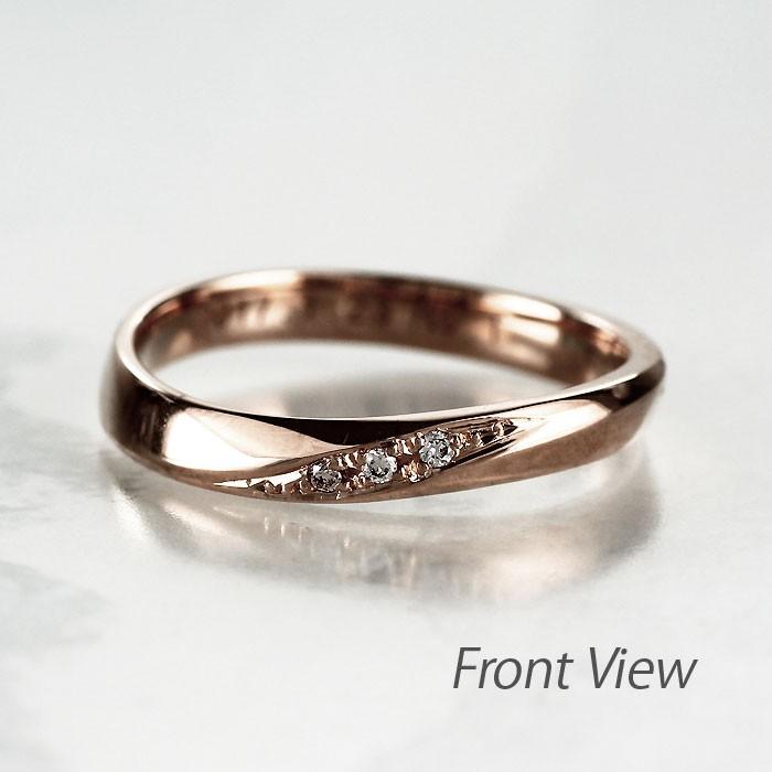 リング レディース ダイヤモンド ピンクゴールド 18k ウェーブ k18 マリッジ 結婚指輪 父の日の画像