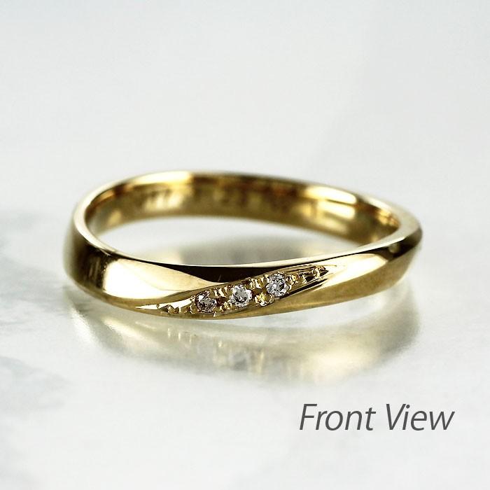 リング レディース ダイヤモンド イエローゴールド 18k ウェーブ k18 マリッジ 結婚指輪 父の日の画像