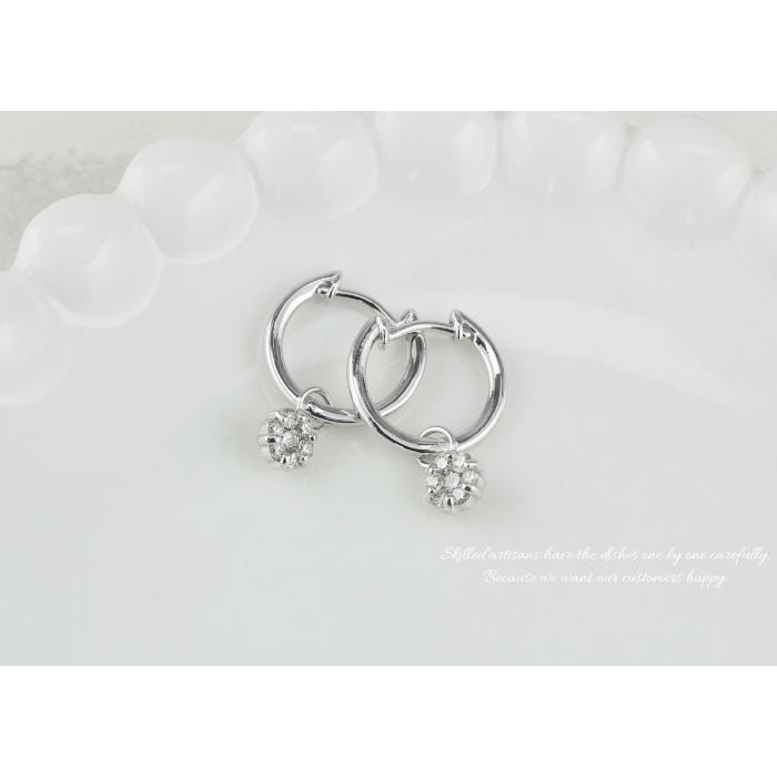 チャーム ピアス プラチナ Pt900 ダイヤモンド フープピアス フラワー
