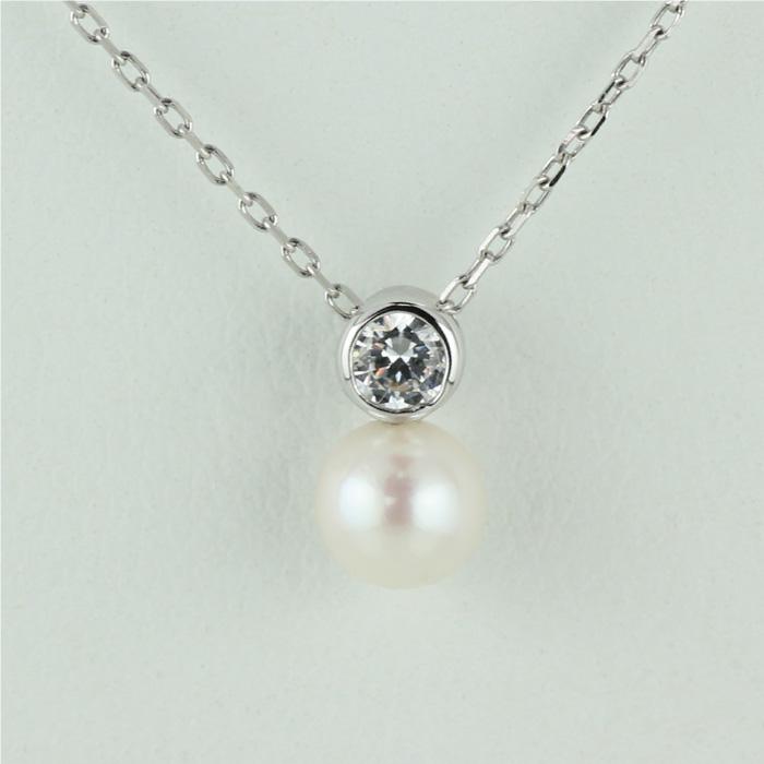パール ネックレス プラチナ Pt900 一粒 あこや 真珠 5mm ダイヤモンド