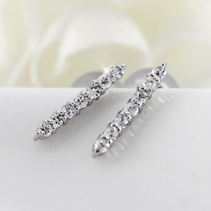 ピアス ダイヤモンド ゴールド ロング ストレート シンプル ダイヤ 