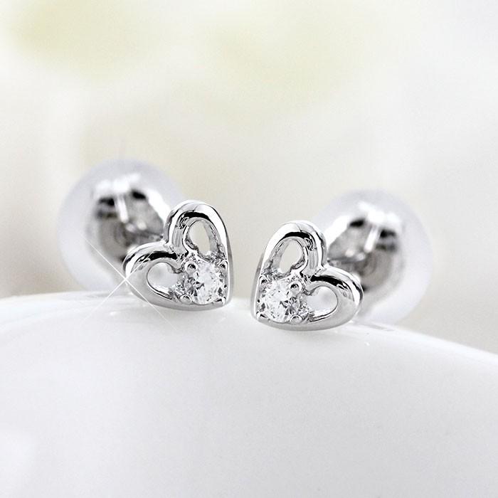 ダイヤモンド ピアス 一粒 ゴールド ハート シンプル 18k k18 18金 父の日の画像