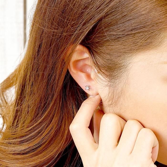 ダイヤモンド ピアス 一粒 ゴールド フラワー シンプル 10k K10 10金
