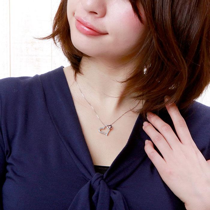 ネックレス レディース ハートダイヤモンド プラチナ 900 オープンハート ダブル ペンダント 誕生日 プレゼント 父の日の画像