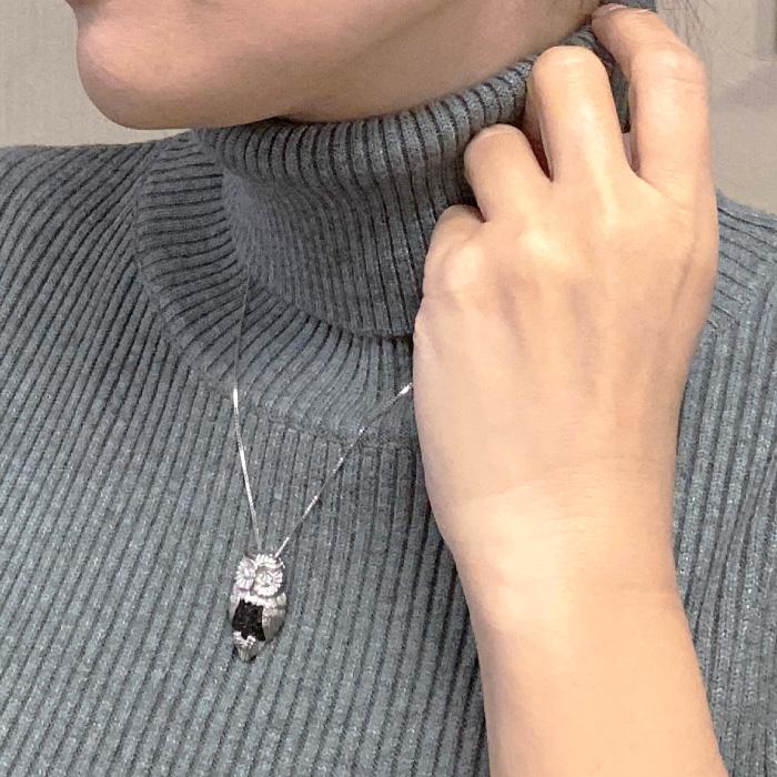 ブラックダイヤモンド ネックレス フクロウ ふくろう 梟ペンダント ゴールド 10k 10金 K10 アニマル 動物 誕生日 プレゼント 父の日の画像