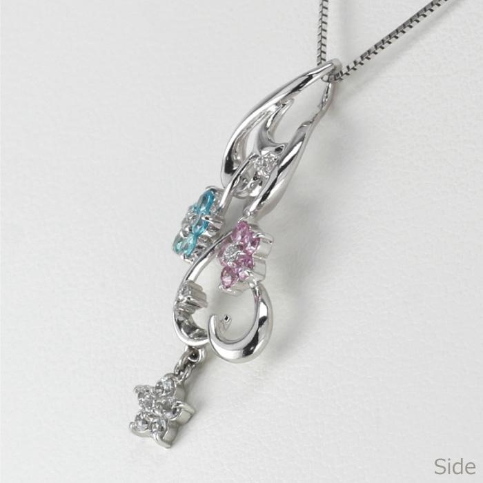 ネックレス レディース フラワー 花 ピンクサファイア ブルートパーズ ダイヤモンド プラチナ Pt900 ペンダント 誕生日 プレゼント 父の日の画像