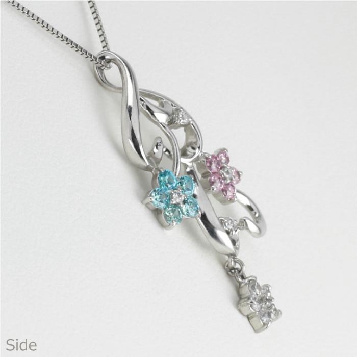 ネックレス レディース フラワー 花 ピンクサファイア ブルートパーズ ダイヤモンド k18 18金 18k ゴールド ペンダント 誕生日 プレゼント 父の日の画像