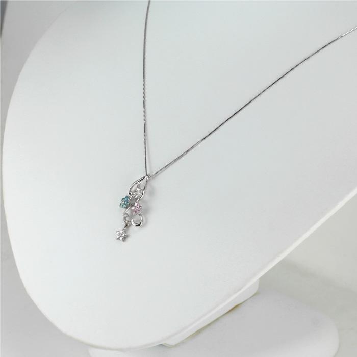 ネックレス レディース フラワー 花 ピンクサファイア ブルートパーズ ダイヤモンド k18 18金 18k ゴールド ペンダント 誕生日 プレゼント 父の日の画像
