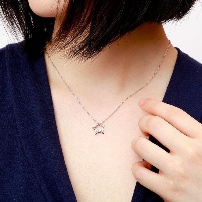 ダイヤモンド ネックレス レディース ペンダント ゴールド 18k スター 星 シンプル プチ 18金 k18 誕生日 プレゼント 父の日の画像