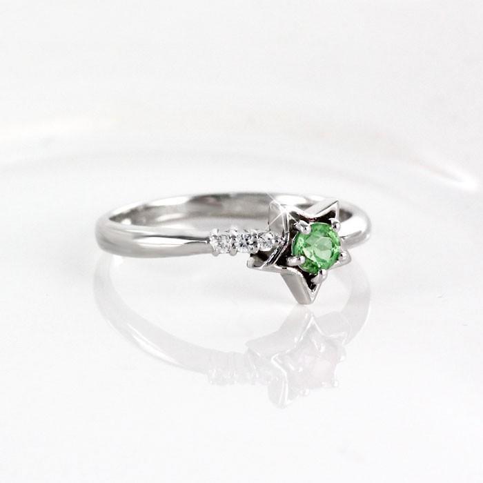 エメラルド リング カラーストーン 指輪 誕生石 ダイヤモンド レディース 一粒 スター 星 ゴールド k18 18k 18金 父の日の画像