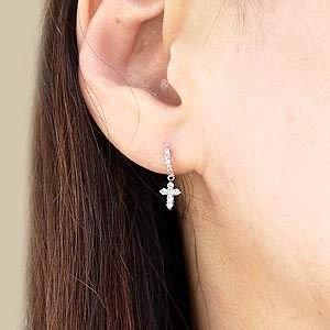 ピアス レディース クロスピアス スタッドピアス MIXカラー ダイヤモンドピアス プレゼント 誕生日 k18WG PG 父の日の画像