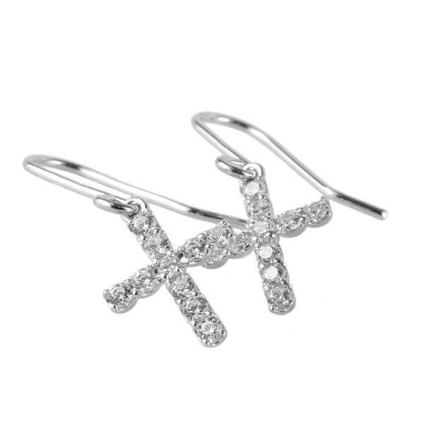 ピアス プラチナ900 フックピアス クロス ダイヤモンド プレゼント 誕生日 Pt900 プラチナ 十字架 父の日の画像