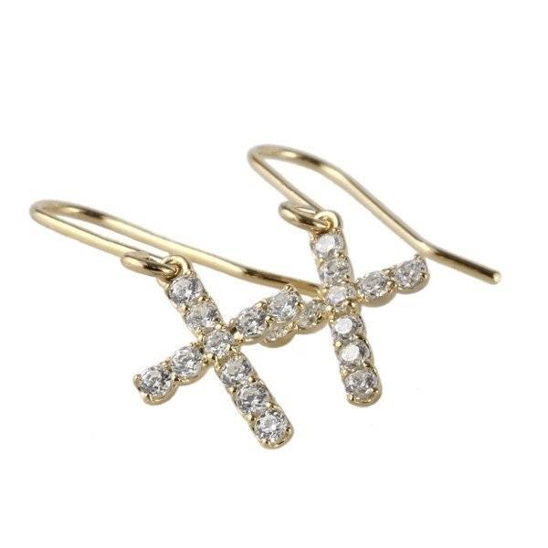 ピアス 18金 フックピアス クロス ダイヤモンド プレゼント 誕生日 十字架 k18ゴールド 父の日の画像