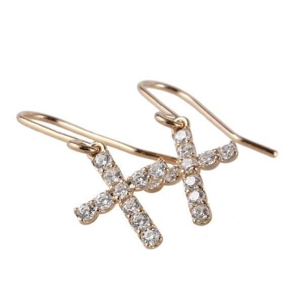ピアス 18金 フックピアス クロス ダイヤモンド プレゼント 誕生日 十字架 k18ゴールド 父の日の画像