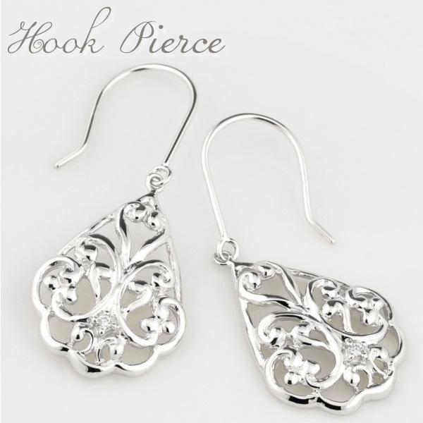 フックピアス プラチナ Pt900 ダイヤモンド アラベスク 透かし スタッド プレゼント 誕生日 母の日 爆買 | 